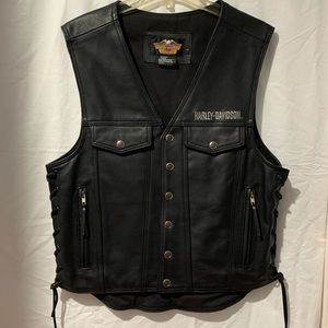 Harley Davidson Men’s Black Leather Vest Large